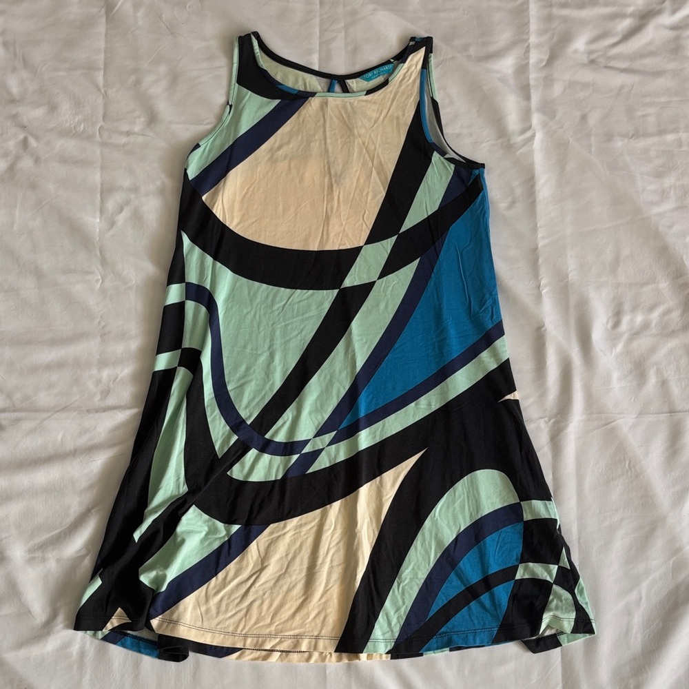 Tori Richard Asymmetrical Dress in Blue and Cream